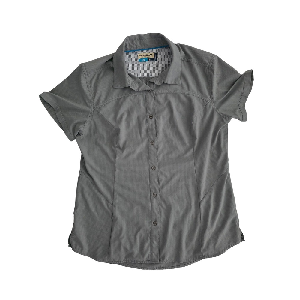 Magellan Outdoors Fish Gear Gray MagWick Vented Fishing Shirt Womens XL Short